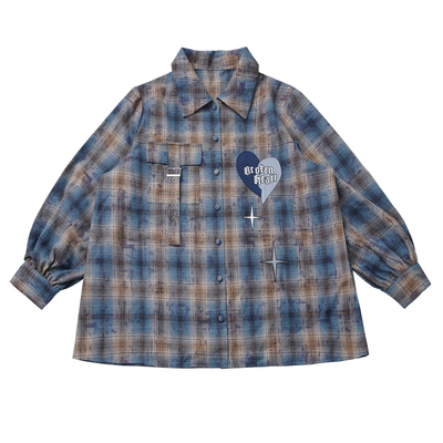 pinksavior秋冬做旧格纹衬衫日常百搭休闲设计感现货