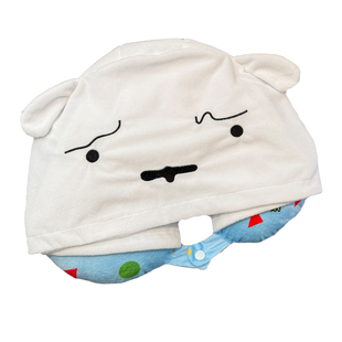 可爱卡通蜡笔小新u型枕连帽护颈枕飞机旅行枕午睡u形脖子靠枕便携