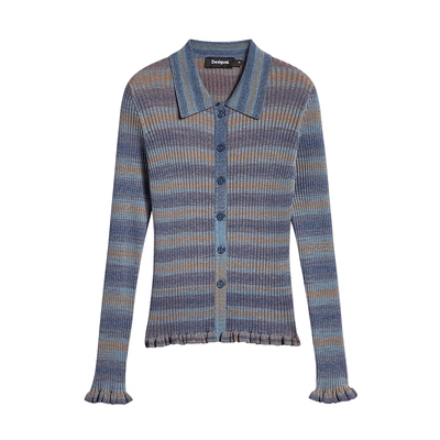 Desigual【博主同款】26春夏新品渐变段染纱坑条翻领女式针织衫