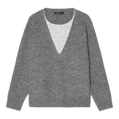 【假两件】Unvesno(UN)高智感V领拼色杂色羊驼长毛羊毛混纺针织衫