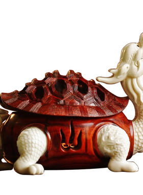 小叶紫檀福寿龙龟香炉摆件客厅