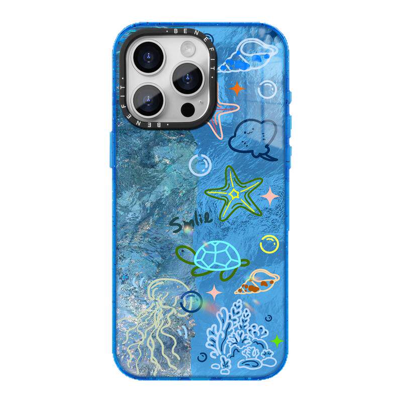 benefit彩色绘画海洋生物18pro17适用于iphone16promax苹果15PRO晶盾磁吸手机壳13新款14套12冰川纹防摔