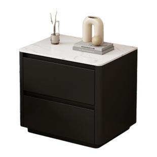 黑色床头柜简约现代烤漆奶油风防爆钢化玻璃桌面床边柜轻奢免安装