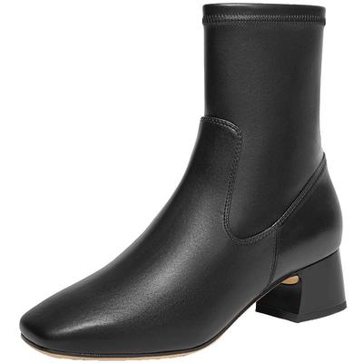 百丽女鞋子粗高跟时装靴新款冬季弹力瘦瘦靴短靴3LI60DZ4