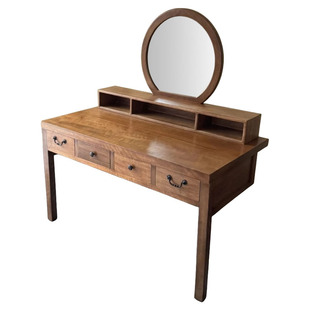 缅甸柚木书桌书架一体桌子飘窗书桌不占地方的侧边收纳柜一体靠墙