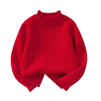 拉夏贝尔儿童毛衣秋冬款2025新款红色针织衫冬季木耳边女童打底衫
