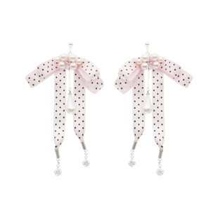 小众miu系原创 桃乐丝·波点蝴蝶结耳环日系芭蕾丝带耳饰小众耳夹