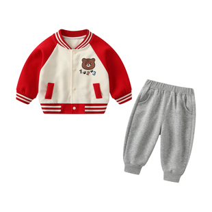 宝宝套装春装婴儿卫衣分体三件套一岁衣服卫衣外套男童春季棒球服