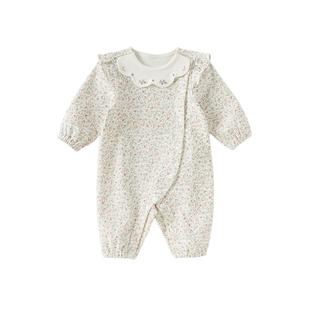 戴维贝拉2025新款秋装新生儿抗菌连体衣女宝宝纯棉哈衣婴儿爬服