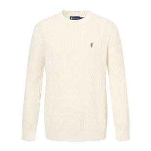 【100%绵羊毛】POLOWALK男士2025秋冬红色针织衫圆领绞花羊毛衫男