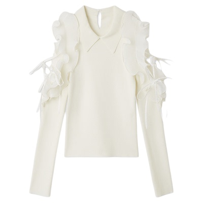 SNIDEL2025秋冬新品甜美仙女翻领荷叶边露肩长袖针织衫SWNT254141