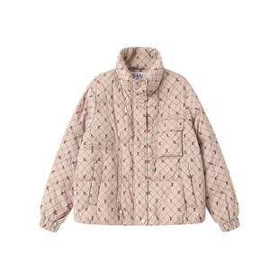 SANI商场同款加绒御寒保暖冬90白鸭绒时尚满印立领短款羽绒服女