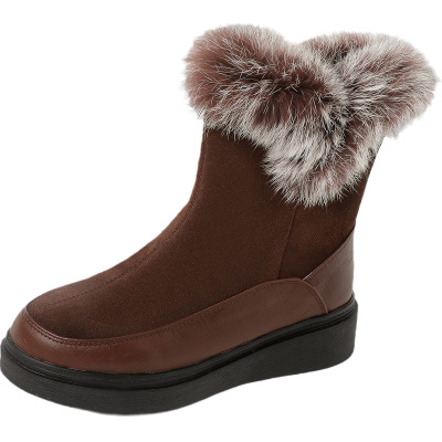 真皮雪地靴女冬季加绒加厚棉皮鞋厚底防寒保暖棉靴东北防滑中筒靴