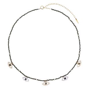 佑护之眼.黄铁矿与珍珠镶钻眼睛邪眼细款颈链短项链