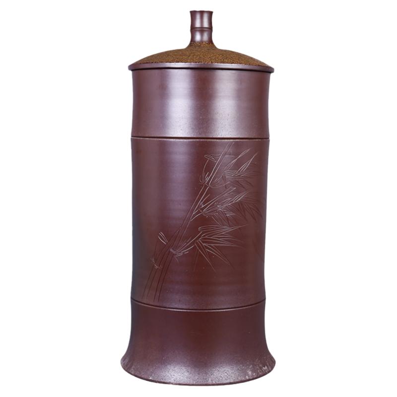 建水紫陶手工柴烧竹节茶叶罐21饼