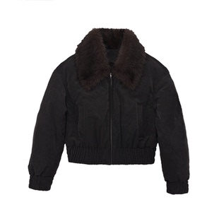 JCAESAR WOMEN 皮草毛领做旧羽绒服外套 90白鸭绒 宽版羽绒短夹克