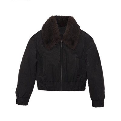 JCAESAR WOMEN 皮草毛领做旧羽绒服外套 90白鸭绒 宽版羽绒短夹克