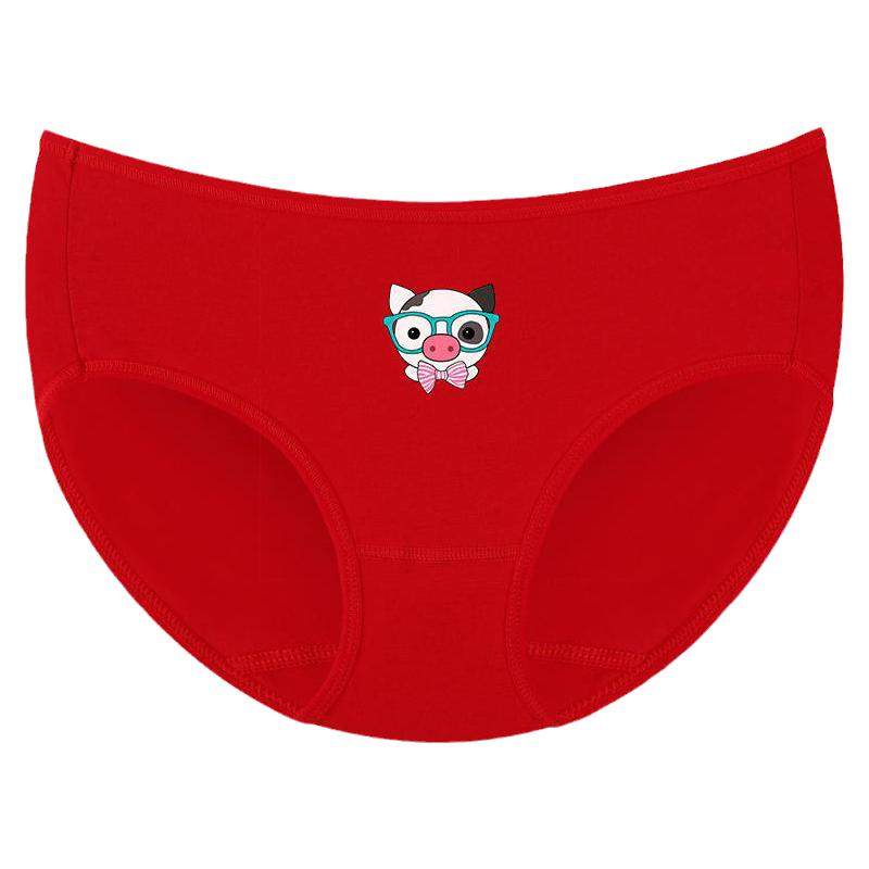 红豆大红色内裤生肖猪内裤纯棉3条