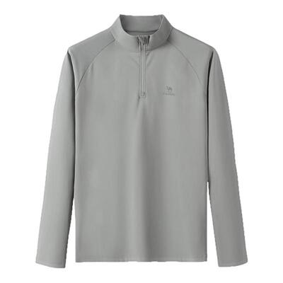 骆驼健身速干衣男2025夏季新款立领长袖T恤训练服跑步运动上衣