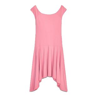 ZA外贸出口新品粉色船领叠层装饰下摆不对称锦纶连衣裙女3641346