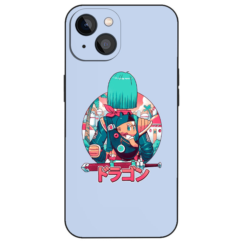 夏天七龙珠布尔玛XS特兰克斯日系动漫小众适用iPhone16全包12防摔13磨砂11玻璃14苹果15ProMax液态硅胶手机壳