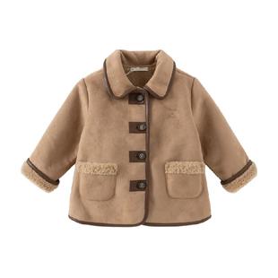 戴维贝拉儿童外套2025冬装新款男童麂皮绒颗粒绒加绒保暖上衣风衣