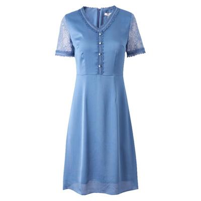 FINITY菲妮迪夏装暗花基底短袖连衣裙女V领气质中长款裙子