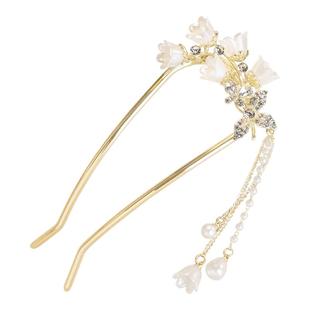 简语中式流苏花朵发饰新款古风步摇发簪U型簪女盘发神器发杈头饰