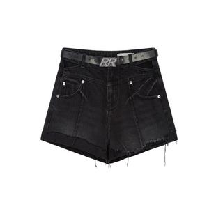 REVAN芮范设计师款甜酷黑灰镂空牛仔短裤RM31307136