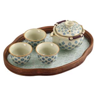 汝窑皮球花手抓壶盖碗茶杯功夫茶具套装家用高端茶盘不烫手茶碗