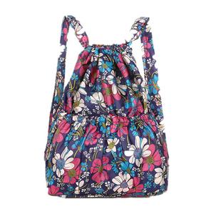 大容量防水背包女抽绳束口袋花布包中老年双肩包买菜购物袋方便袋