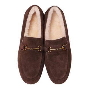 羊皮毛一体 冬季保暖加绒 真皮 马衔扣乐福鞋豆豆鞋 深口大码女鞋