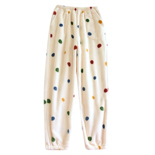 秋冬季加绒保暖睡裤女长裤防风收口束脚珊瑚绒家居裤加厚可外穿