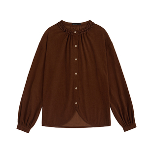 「MISAZ」法式复古X 细腻灯芯绒 明线花边领 秋冬休闲泡泡袖衬衫