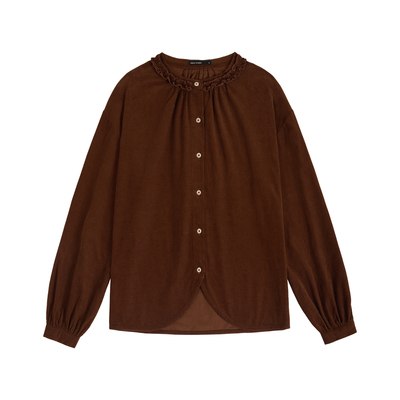 「MISAZ」法式复古X 细腻灯芯绒 明线花边领 秋冬休闲泡泡袖衬衫