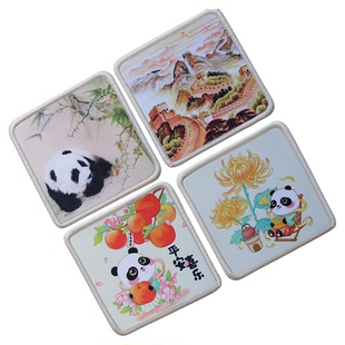 熊猫文创礼品送老外客户丝绸杯垫中国特色礼物出国展会伴手礼定制