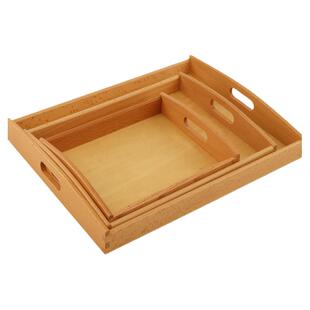 蒙氏教具蒙台梭利早教中心幼儿园榉木木质托盘大中小玩具盘收纳盘