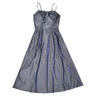 星空晚礼服2022新款夏季蓝色长款亮片一字肩主持人合唱指挥礼服女