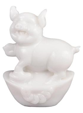 白玉石发财猪摆件十二生肖招财猪