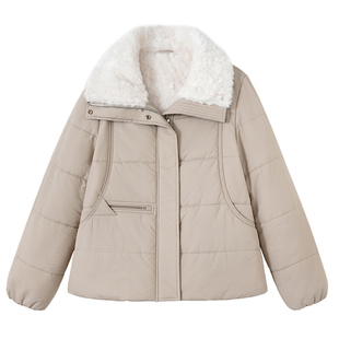 YBAI/亦白 2025冬季新款百搭时尚保暖外套翻领拼接毛里棉衣棉服女