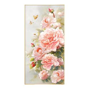 牡丹花手绘油画入户玄关装饰画轻奢高级感花开富贵挂画正对门壁画