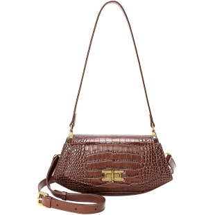 【专柜】Cuud复古小众腋下包轻奢高级感棕色鳄鱼纹法棍包斜挎