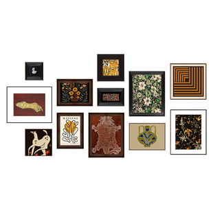 高级感客厅沙发背景墙装饰画中古风混搭抽象挂画立体组合照片墙画