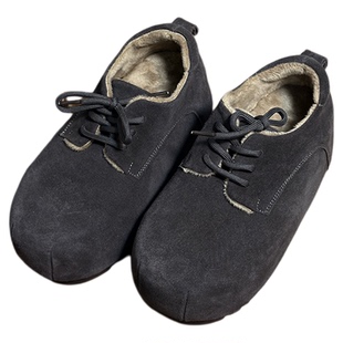 复古真皮大头面包鞋女厚底松糕丑萌勃肯鞋小个子内增高加绒乐福鞋