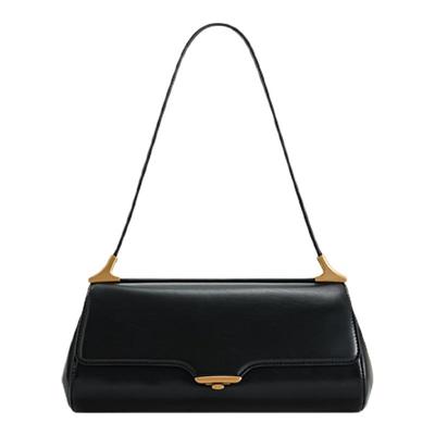 JW PEI大容量单肩包Eloise新款女包法棍包黑色复古通勤包包女7C66