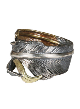 YUKI男女欧美情侣天使羽毛银戒指