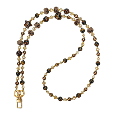 原创豹纹珠饰防丢斜挎手机链女款