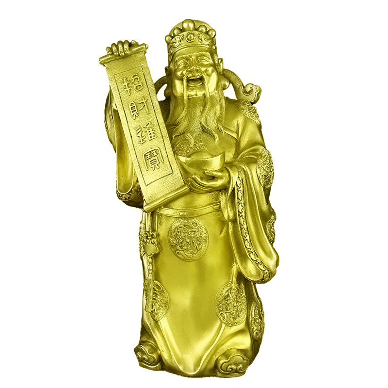 纯铜文财神爷佛像招财进宝摆件客厅玄关店铺桌面中式装饰品开业