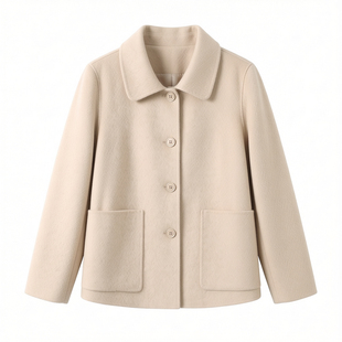 2025年冬季POLO领时尚百搭双面羊毛呢大衣新款小个子妈妈毛呢外套