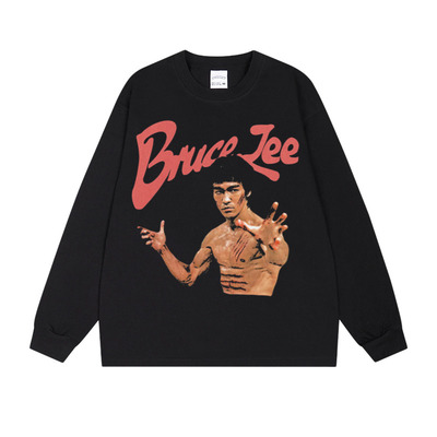 原创BruceLee李小龙 美式宽松vintage运动健身重磅喷墨纯棉长短袖